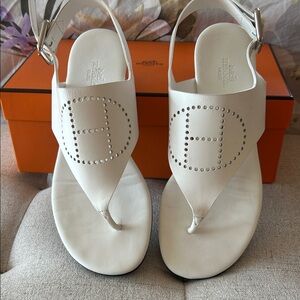 Hermes White Cut-Out Sandals